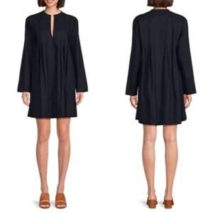 Vince Coastal Blue Textured Pleated Vneck Trapeze Dress 2 NEW